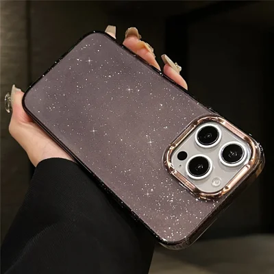 Voor iPhone 16 Pro hoesje IMD Sparkle Pailletten PC+TPU Stootvaste Telefoonhoes - Grijs