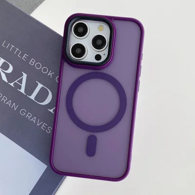 For iPhone 15 Pro Max Case Compatible with MagSafe Skin-Touch PC+TPU Phone Cover - Dark Purple