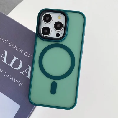 For iPhone 15 Pro Case Compatible with MagSafe Skin-Touch PC+TPU Phone Cover - Dark Green