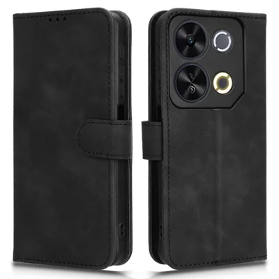 For itel P65 Leather Case Skin-Feel Anti-Drop Wallet Flip Phone Cover - Black