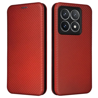 For Xiaomi 14T Pro Case Carbon Fiber Texture Drop-Proof PU Leather Phone Cover - Brown