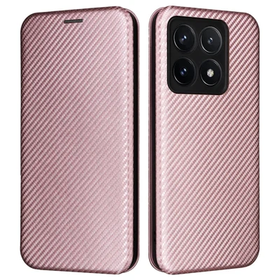 For Xiaomi 14T Case Carbon Fiber Texture Drop-Proof PU Leather Phone Cover - Rose Gold