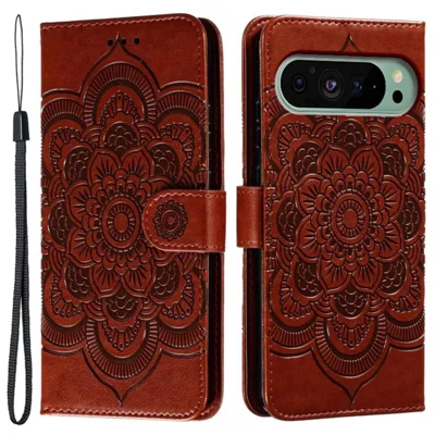 For Google Pixel 10 Pro / Pixel 10 / Pixel 9 Pro / Pixel 9 Case PU Leather Mandala Imprinted Design Wallet Phone Cover - Brown