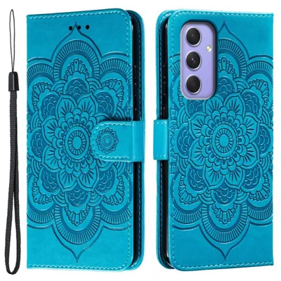 For Samsung Galaxy A05s 4G Case PU Leather Mandala Imprinted Design Wallet Phone Cover - Blue