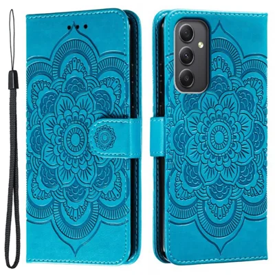 For Samsung Galaxy A35 5G Case PU Leather Mandala Imprinted Design Wallet Phone Cover - Blue