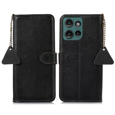 For Motorola Edge 60 Neo 5G / Edge 50 Neo 5G / Moto S50 5G / ThinkPhone 25 5G Case RFID Blocking Litchi Texture Genuine Cow Leather Phone Cover - Black