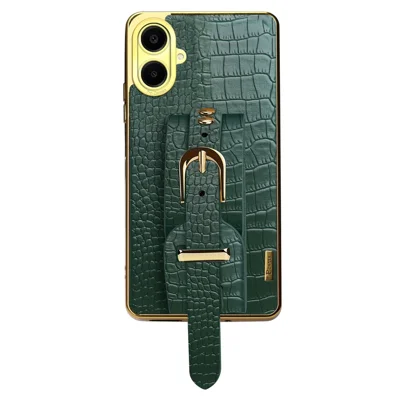For Samsung Galaxy A06 4G Case Wristband Kickstand PU Leather+TPU 6D Electroplating Phone Cover - Green