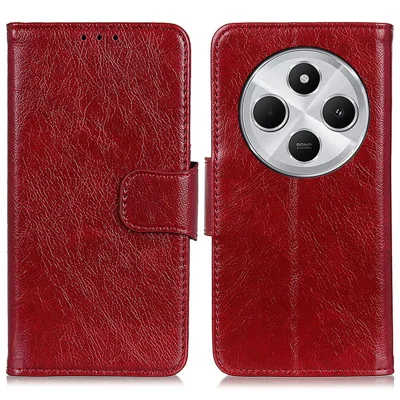 For Xiaomi Poco C75 4G / Redmi 14R 5G / 17C 4G / 14C 4G Case Nappa Texture Split Leather Wallet Phone Cover - Red