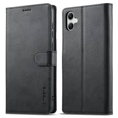 LC.IMEEKE For Samsung Galaxy A06 4G Case Calf Texture PU Leather Stand Wallet Phone Cover - Black