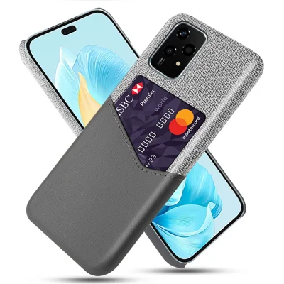 For Honor 200 Lite Case PU Leather Card Slot Cloth Texture Hard PC Phone Cover - Grey