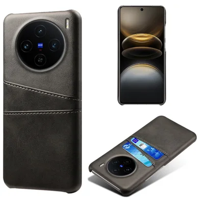 For vivo X100 5G Case Dual Card Slots PU Leather + Hard PC Phone Cover - Black
