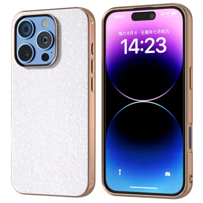 For iPhone 16 Pro Max Case Electroplating Phone Cover Colored Glitter Design PU+TPU Protective Case - Gardenia White