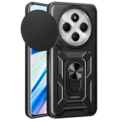 For Xiaomi Poco C75 4G / Redmi 14R 5G / 17C 4G / 14C 4G Case with Slide Camera Lid PC+TPU Kickstand Phone Cover - Black
