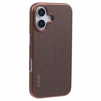 X-LEVEL For iPhone 16 Magnetic Case Rhombus Splicing Texture Hard PC Phone Cover - Titanium Gold