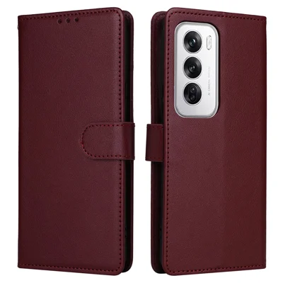 For Oppo Reno12 5G (Global) Case Wallet Stand View PU Leather Phone Cover - Wine Red