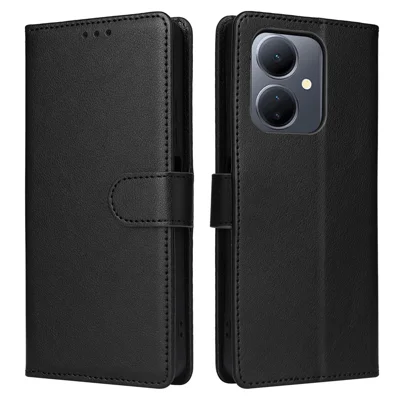 For vivo Y27 4G / Y27 5G / Y78 5G (China) / Y36 5G (Global) Case Wallet Stand View PU Leather Phone Cover - Black