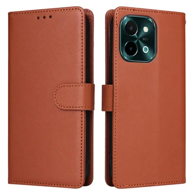 For vivo Y28 4G Case Wallet Stand View PU Leather Phone Cover - Brown