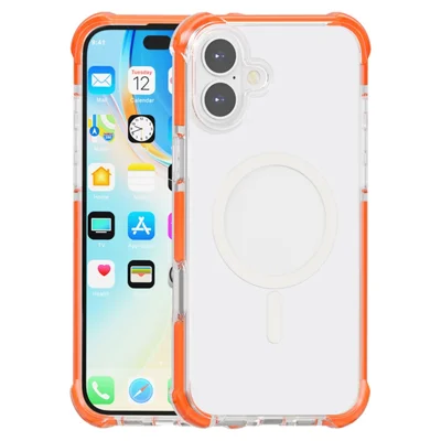 Voor iPhone 16 Plus hoesje compatibel met MagSafe Versterkte hoeken TPU+Acryl+TPE telefoonhoes - Oranje