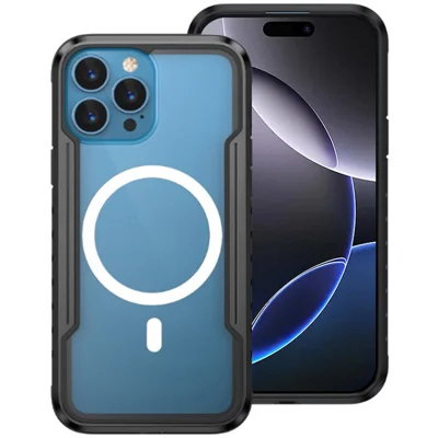 Thunder 1 Series For iPhone 16 Pro Max Case Compatible with MagSafe PC+TPU Clear Back Cover - Black