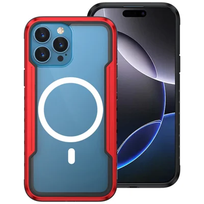 Thunder 1 Series For iPhone 16 Pro Max Case Compatible with MagSafe PC+TPU Clear Back Cover - Red
