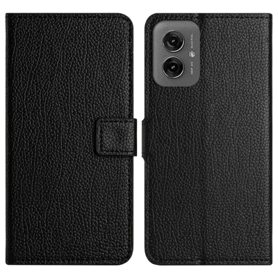 Voor Motorola Moto G55 5G hoesje PU lederen portemonnee telefoonhoesje Litchi structuur, zwart
