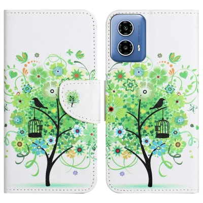 For Motorola Moto G35 5G Case Cross Texture Leather Phone Cover Pattern Printing - Green Tree