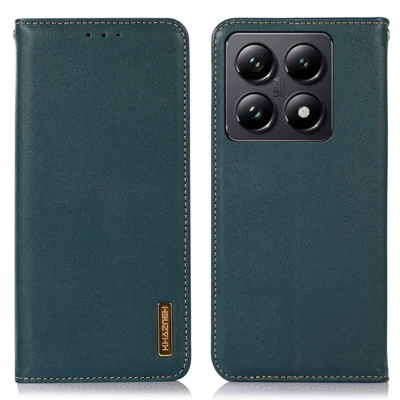 KHAZNEH For Xiaomi 14T Pro Case Genuine Cow Leather Wallet Phone Cover Nappa Texture - Green