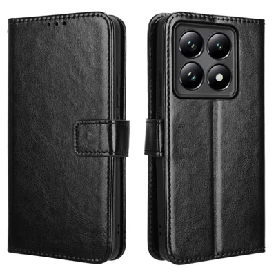 For Xiaomi 14T Case Crazy Horse Texture PU Leather Phone Wallet Cover - Black