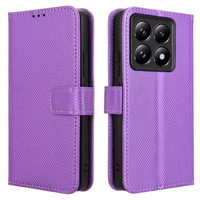 For Xiaomi 14T Pro Case PU Leather Diamond Texture Wallet Phone Cover - Purple