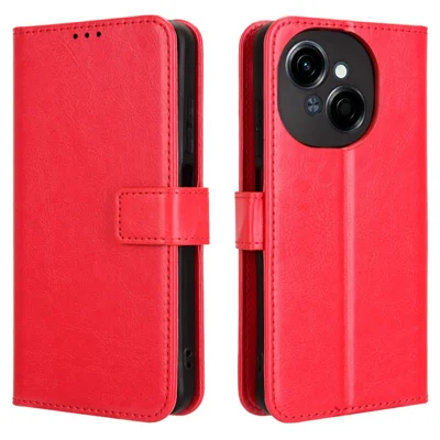 For TECNO Spark Go 2025 / Spark Go 1 / Pop 9 4G Case Crazy Horse Texture PU Leather Phone Wallet Cover - Red