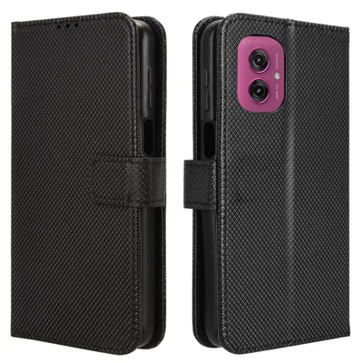 For Motorola Moto G55 5G Case PU Leather Diamond Texture Wallet Phone Cover - Black