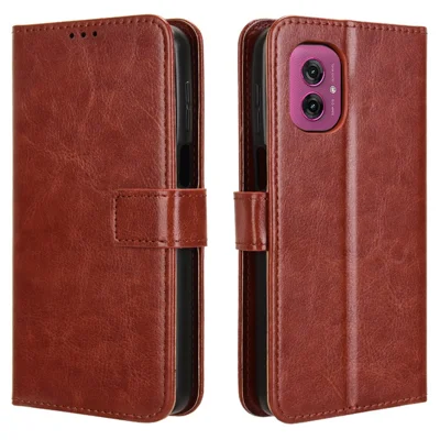 For Motorola Moto G55 5G Case Crazy Horse Texture PU Leather Phone Wallet Cover - Brown