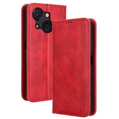 For itel A50C A669L Leather Case Wallet Stand Retro Texture Phone Cover - Red