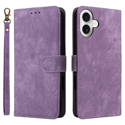For iPhone 16 Plus Wallet Case RFID Blocking PU Leather Cover Stand View - Purple