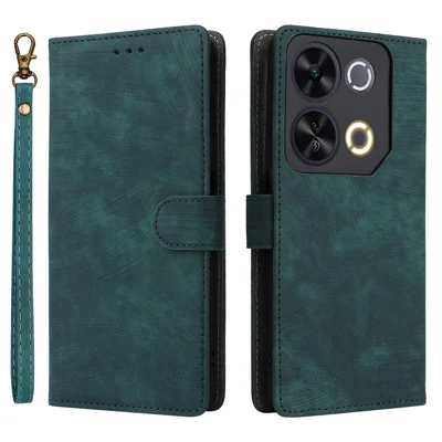 For itel P65 P671L Wallet Case RFID Blocking PU Leather Cover Stand View - Green