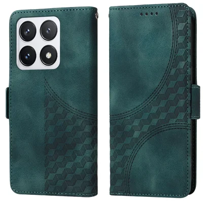 For Xiaomi 14T Pro Case PU Leather Phone Cover Rhombus Starry Imprinted - Green