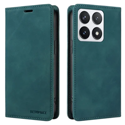 BETOPNICE 003 Dla Xiaomi 14T Pro Etui Portfelik Skórzane z Podstawką - Zielony