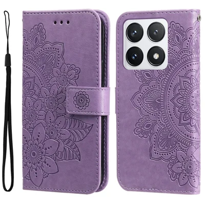 For Xiaomi 14T Pro Case Floral Pattern PU Leather Wallet Stand Phone Cover - Purple