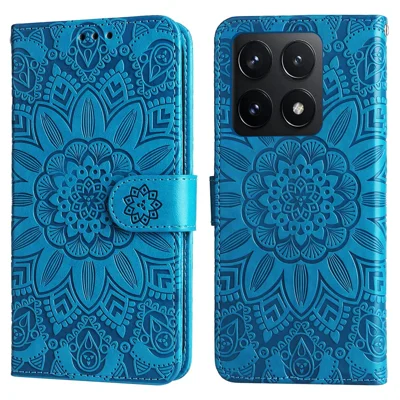 For Xiaomi 14T Case Sunflower Imprint Leather Wallet Phone Cover - Blue