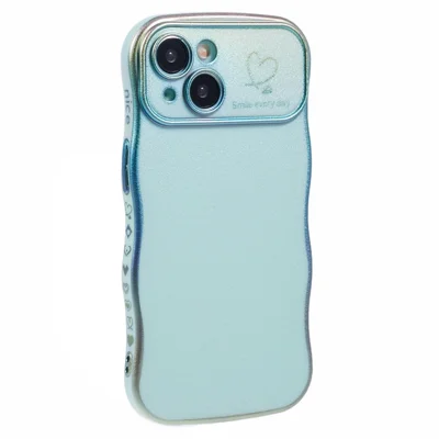 For iPhone 15 Case Curly Shape Love Heart TPU Phone Cover Iridescent Gradient - Colorful Green
