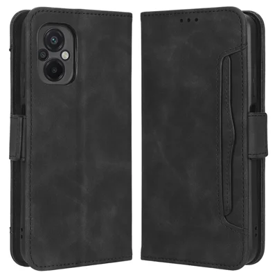 For Xiaomi Poco M5 4G PU Leather Multiple Card Slots Foldable Stand Wallet Phone Cover Phone Case - Black