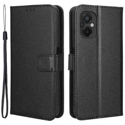 For Xiaomi Poco M5 4G Diamond Texture Phone Wallet Cover Anti-fingerprint PU Leather Stand Case - Black