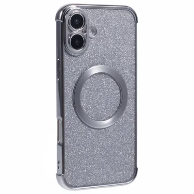 For iPhone 16 Plus Case Electroplating Glitter TPU Clear Phone Cover Compatible with MagSafe - Zilver