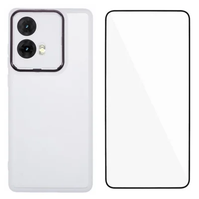 WANLONFENG DKSM Series for Motorola Moto G85 5G TPU Case Electroplated Frame with Tempered Glass - Transparent White