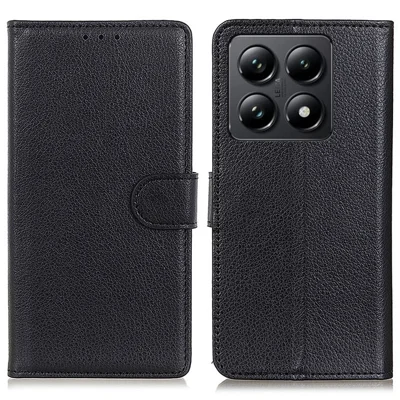 For Xiaomi 14T Pro Wallet Case PU Leather Phone Cover Litchi Texture - Black