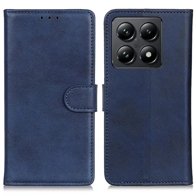 For Xiaomi 14T Stand Wallet Case Cowhide Texture Leather Phone Cover - Blue