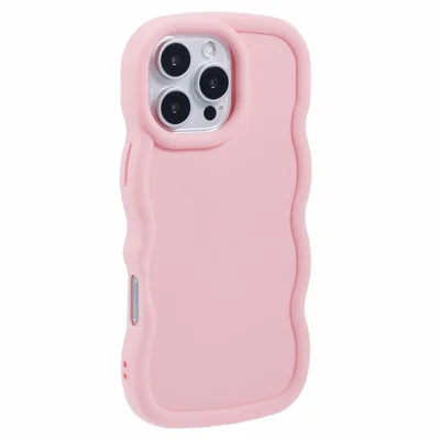 XL Series For iPhone 16 Pro Case TPU Protective Phone Cover Unique Curly Wave Frame - Pink
