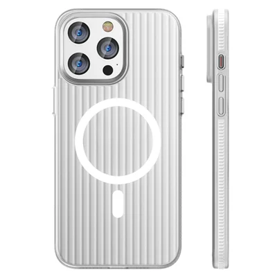For iPhone 16 Pro Max Case Compatible with MagSafe Corrugated Texture Hard PC Matte Phone Cover - White Edge