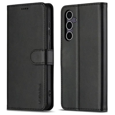 LC.IMEEKE For Samsung Galaxy A16 5G / A16 4G Case Calf Texture PU Leather Stand Wallet Phone Cover - Black