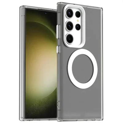 Candy Series For Samsung Galaxy S23 Ultra Magnetic Case PC+TPU+PET Anti-Drop Phone Cover - White